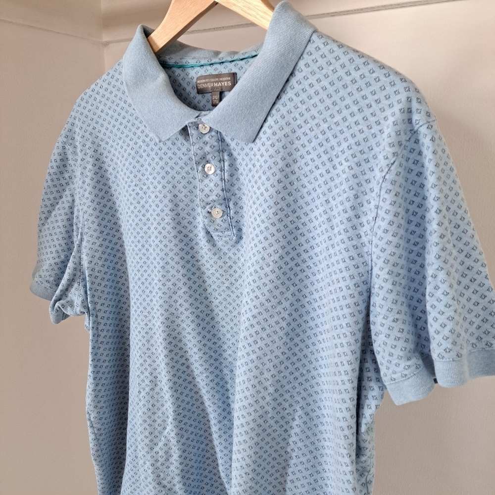 Denver Hayes | Blue diamond pattern men's modern fit polo - Picture 2 of 8